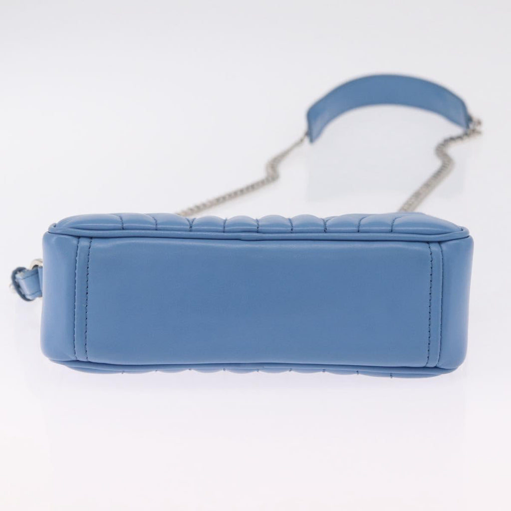 PRADA Chain Shoulder Bag Leather Light Blue Silver Auth 213060M