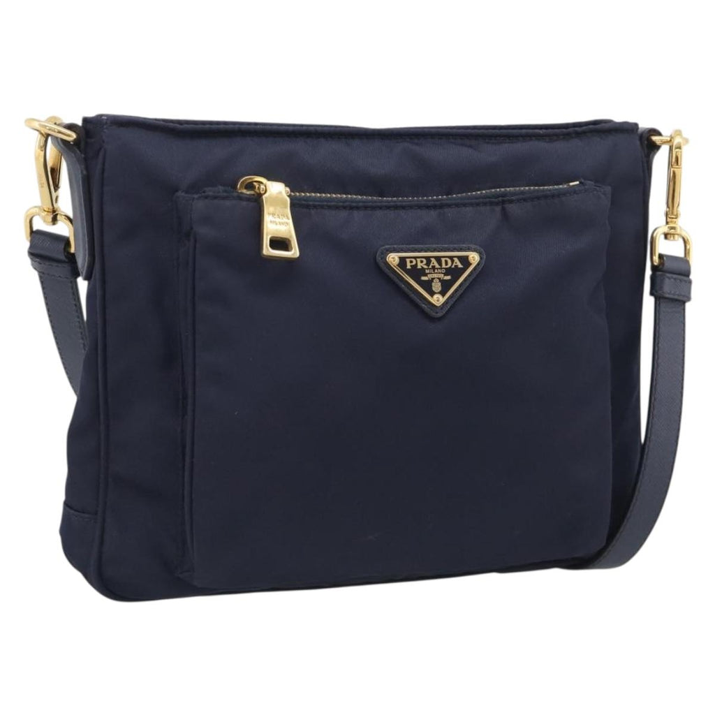 PRADA Shoulder Bag Nylon Navy Gold Auth 213147A