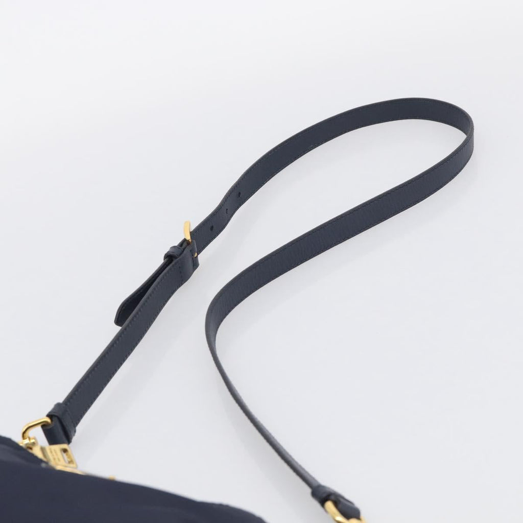 PRADA Shoulder Bag Nylon Navy Gold Auth 213147A