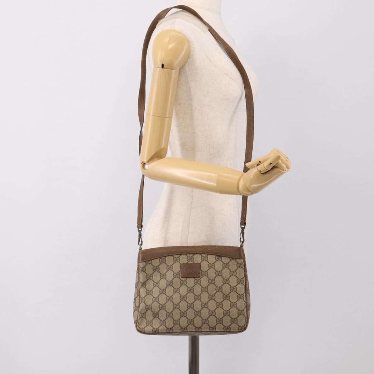 GUCCI GG Supreme Shoulder Bag PVC Beige Auth 213165
