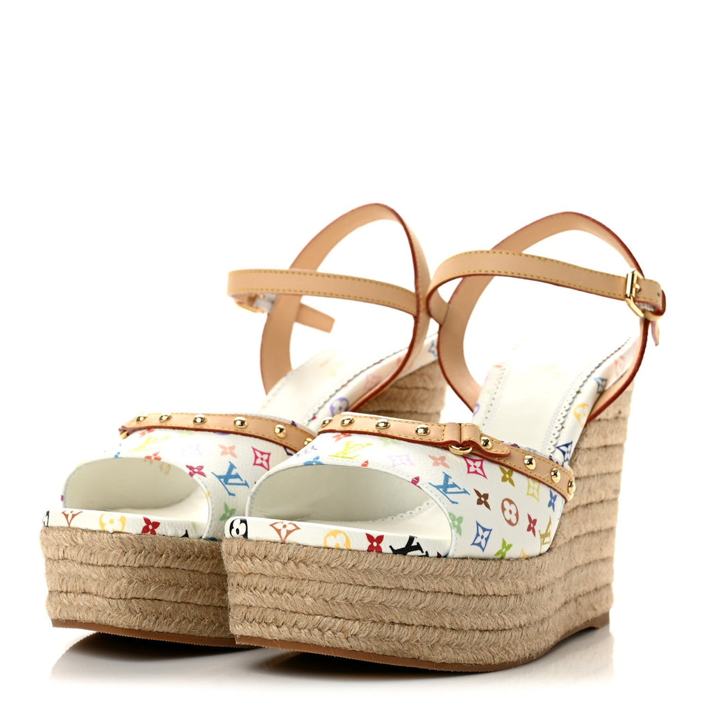 LV X TM Monogram Multicolor Helios Wedge Sandals 40 White