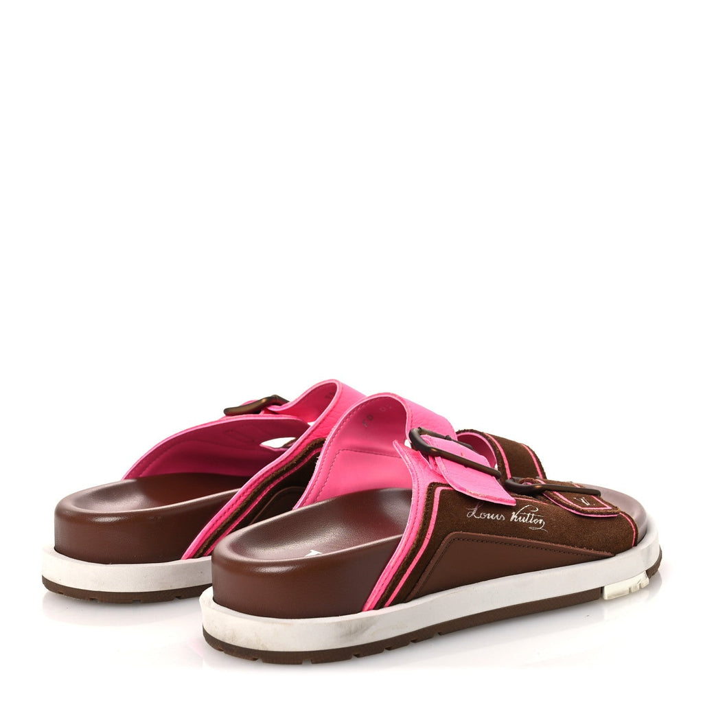 Mix Materials Mens LV Script Trainer Mules 6 Brown Pink