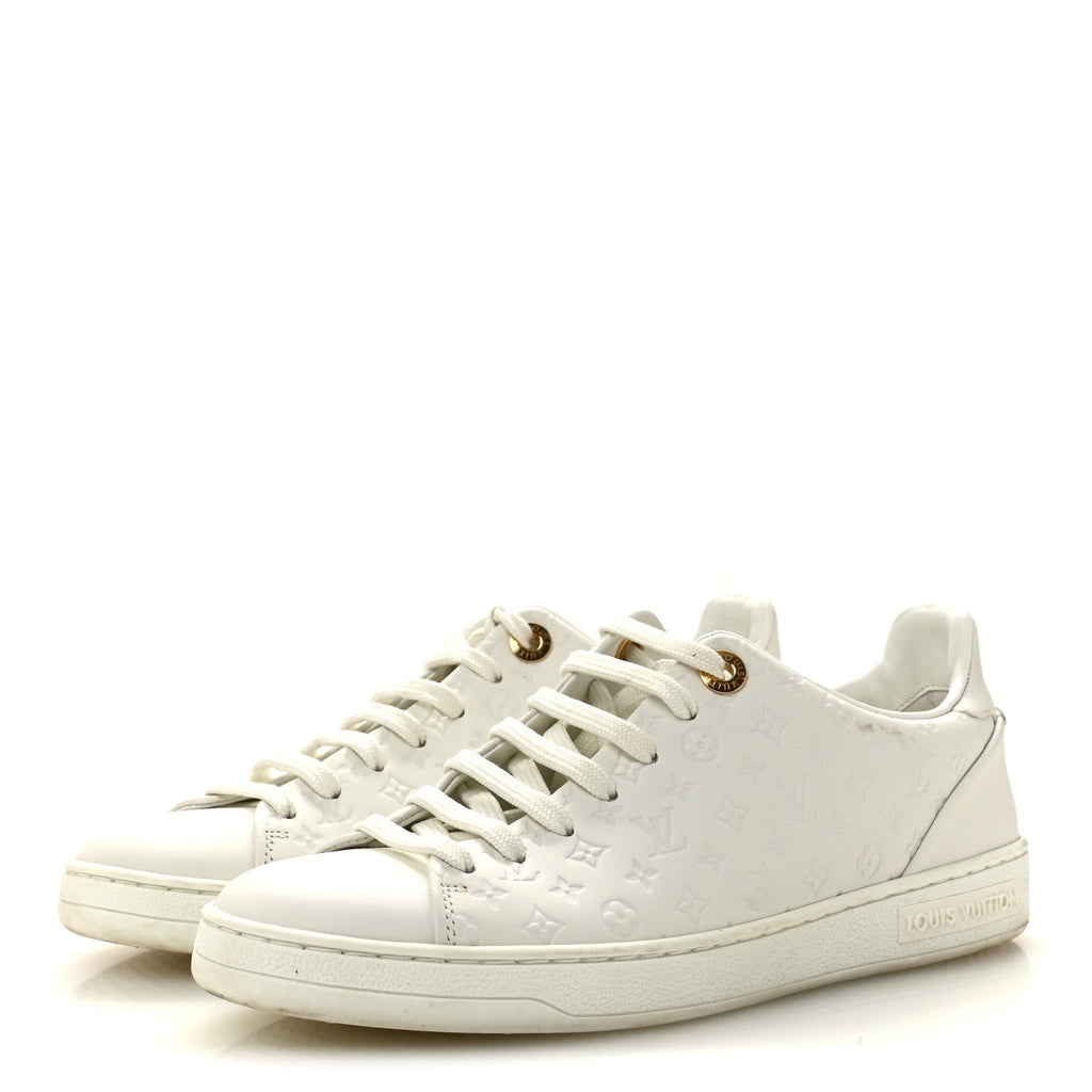 Calfskin Monogram Embossed Front Row Sneakers 36 White