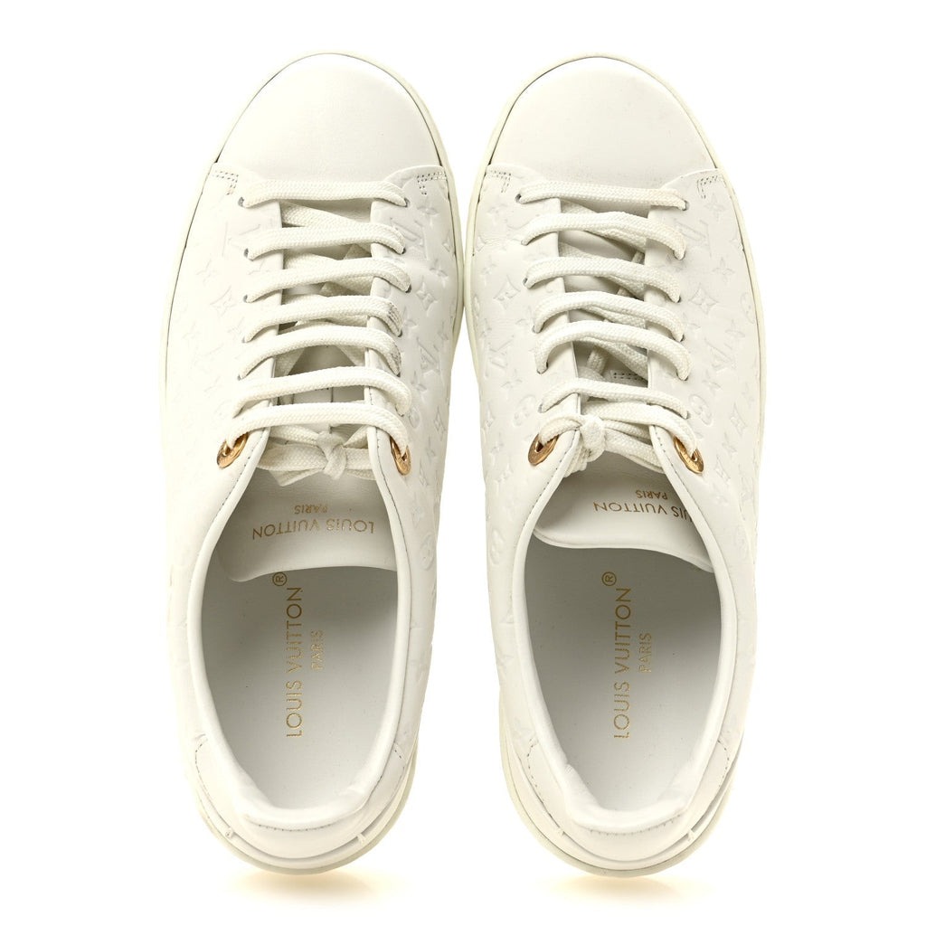 Calfskin Monogram Embossed Front Row Sneakers 36 White