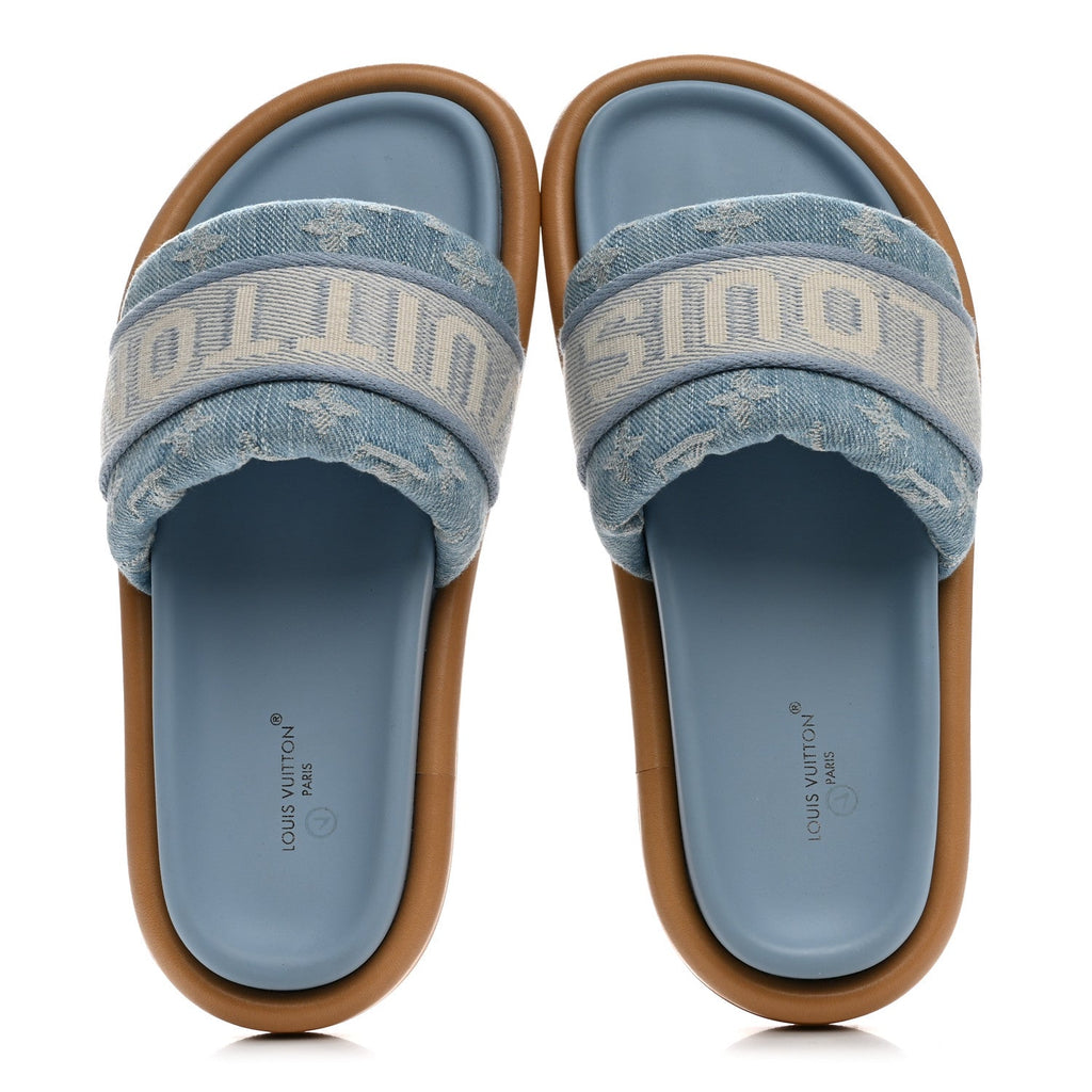 Monogram Denim LV Bliss Womens Comfort Mules 36.5 Turquoise