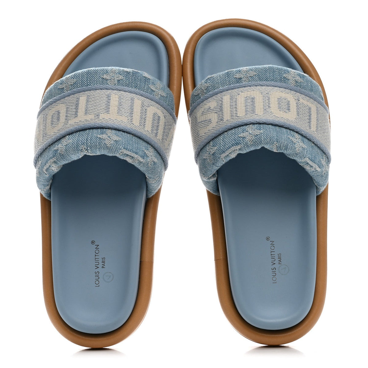 Monogram Denim LV Bliss Womens Comfort Mules 36.5 Turquoise