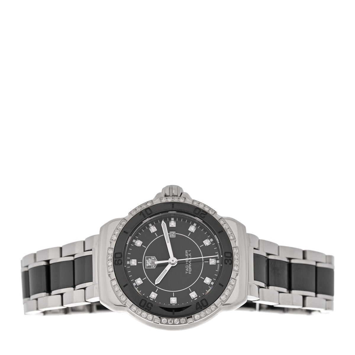 Stainless Steel Ceramic Diamond Bezel 32mm Formula 1 Lady Quartz Watch Black WAH1312