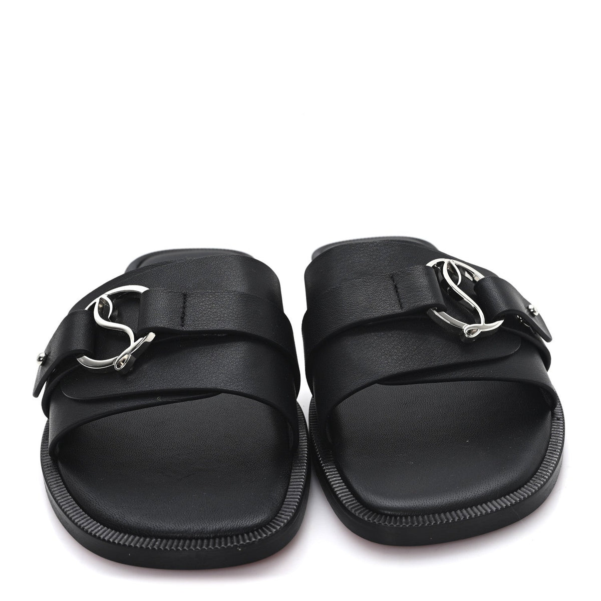 Calfskin Her In Roma Flat Slides 37.5 Black
