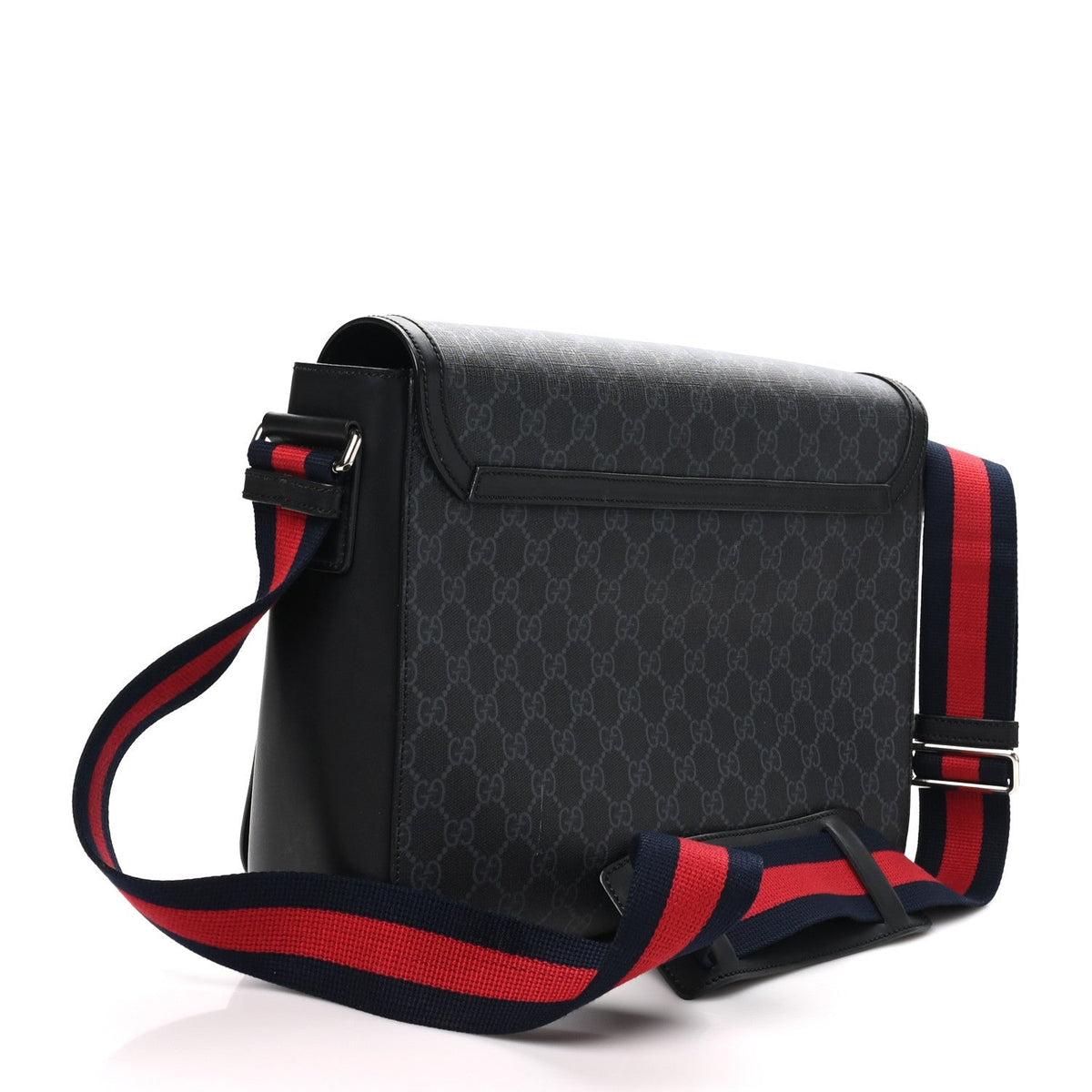 GG Supreme Monogram Web Flap Messenger Bag Black Grey