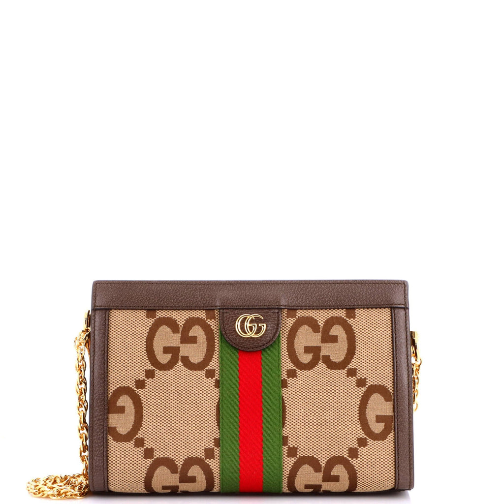 Ophidia Chain Shoulder Bag Jumbo GG Canvas with Leather Small