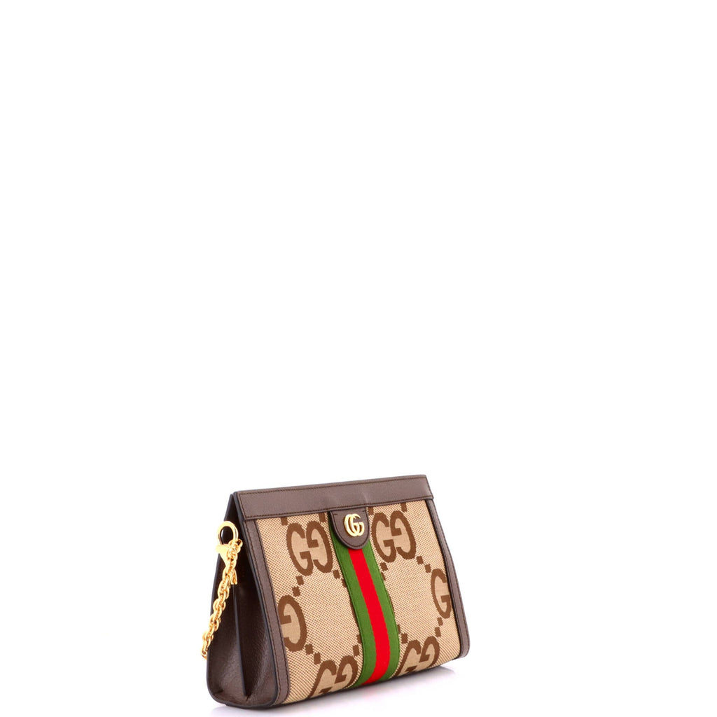 Ophidia Chain Shoulder Bag Jumbo GG Canvas with Leather Small