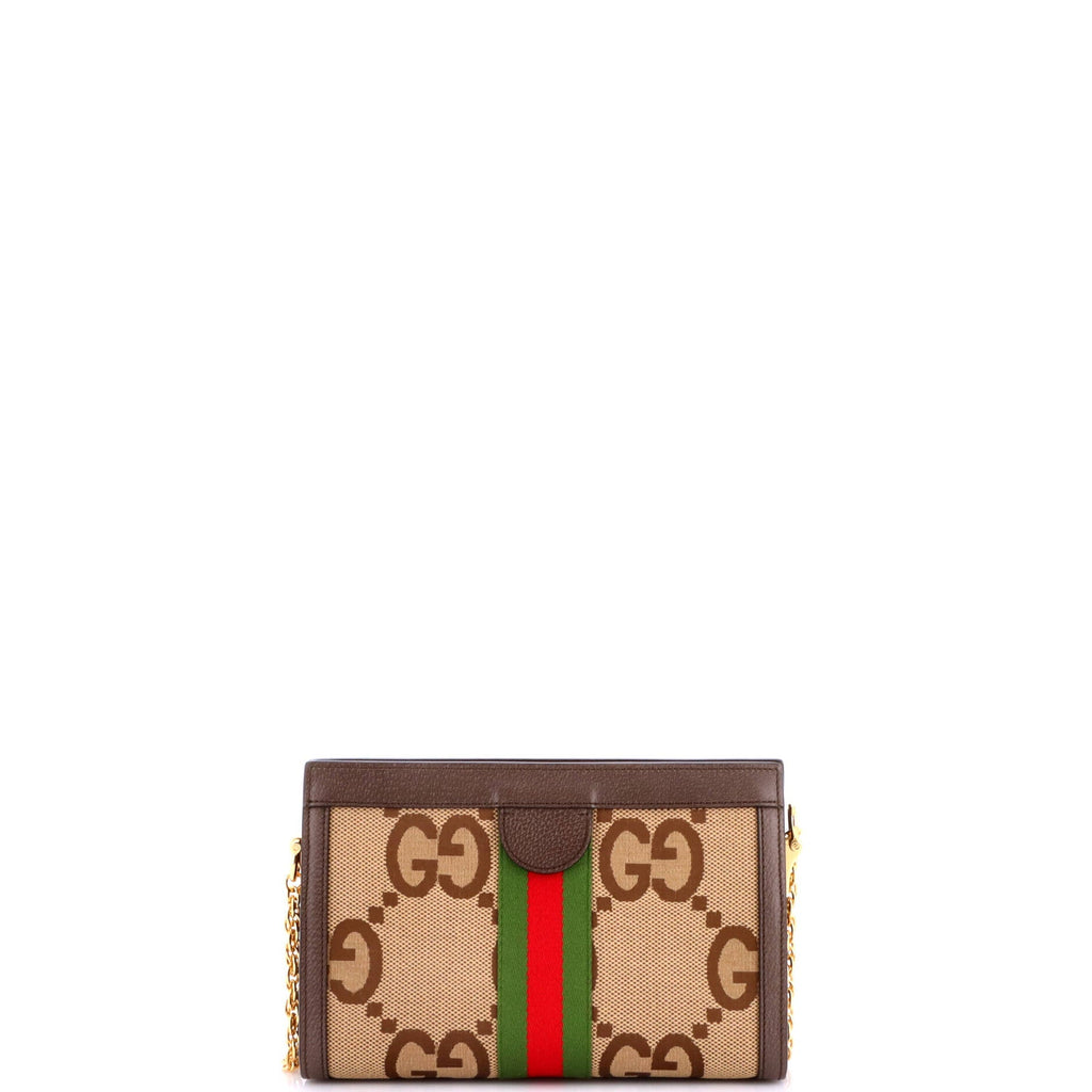 Ophidia Chain Shoulder Bag Jumbo GG Canvas with Leather Small