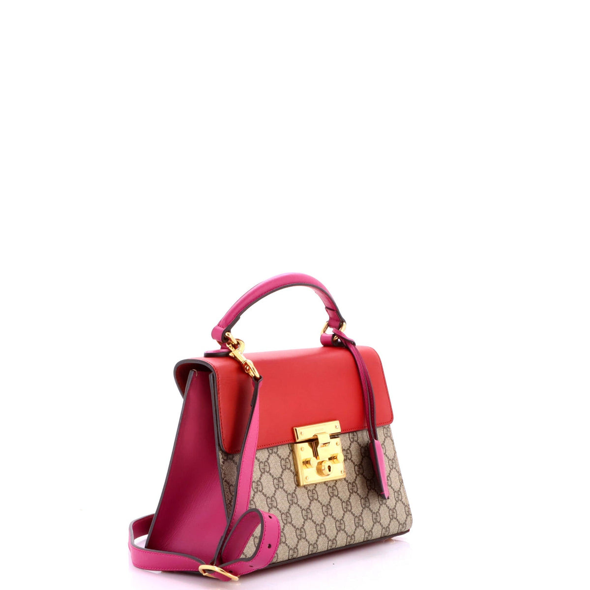 Padlock Top Handle Bag GG Coated Canvas and Leather Small