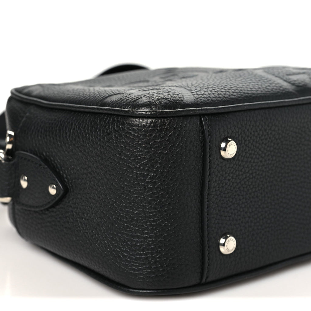 Piuma Calfskin Jumbo GG Embossed Messenger Bag Black