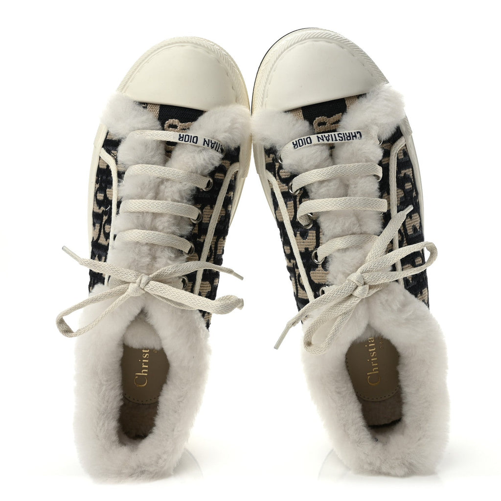 Canvas Oblique Shearling Walk'N'Dior Platform Sneakers  39 Deep Blue
