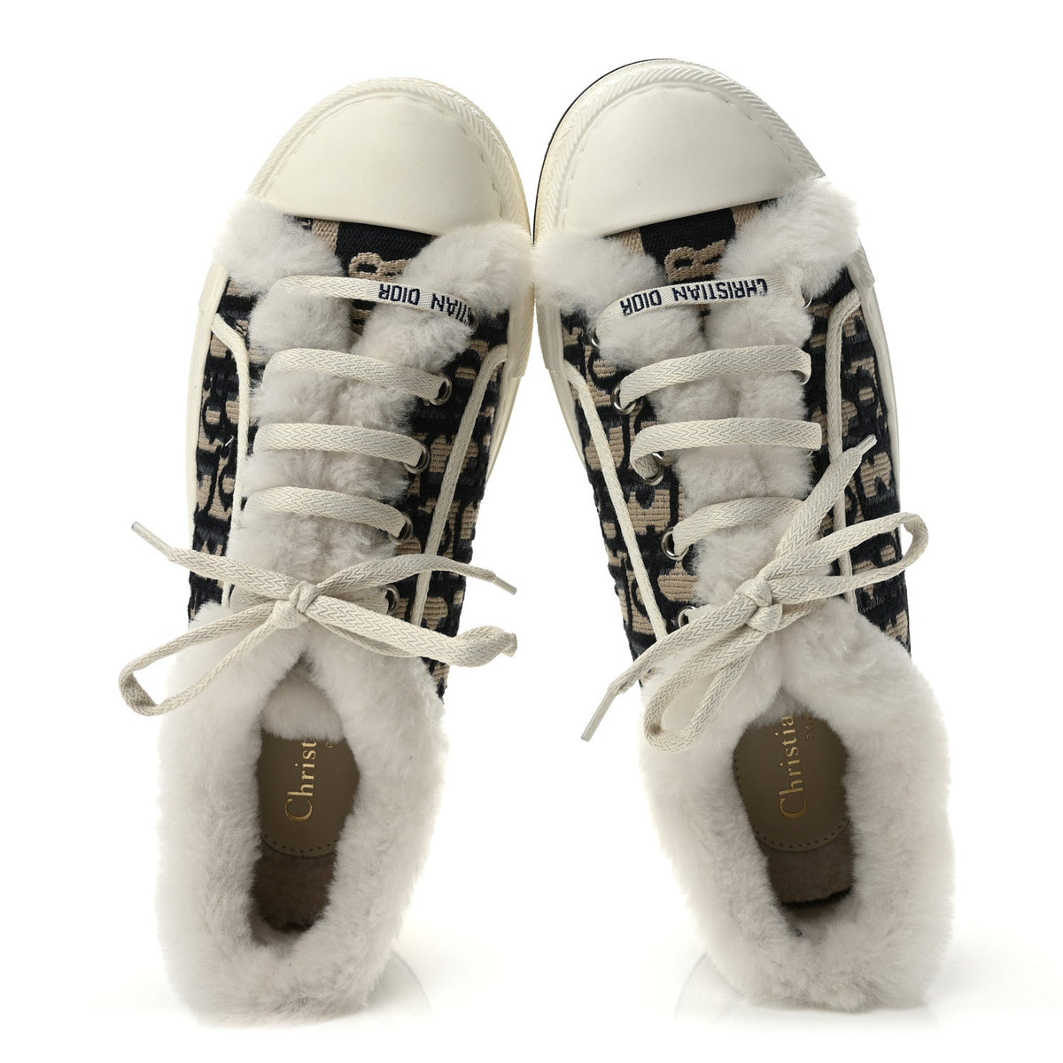Canvas Oblique Shearling Walk'N'Dior Platform Sneakers  39 Deep Blue
