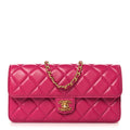 Shiny Lambskin Quilted Flap Clutch Bag Dark Pink