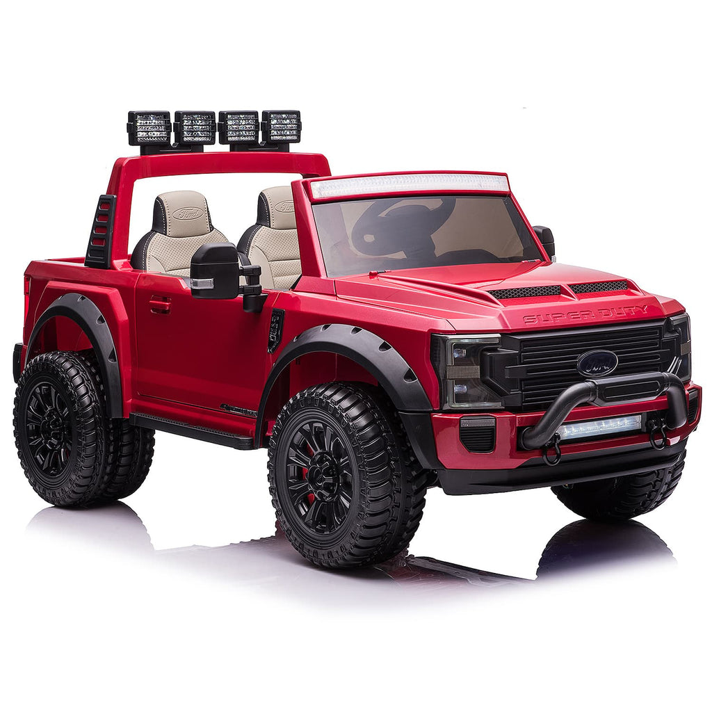 Ford F450 Custom Edition 24V Kids Ride-On Car Truck with R/C Parental Remote | Cherry Red
