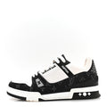 Calfskin Embossed Monogram Denim Mens LV Trainer Sneakers 9.5 Black