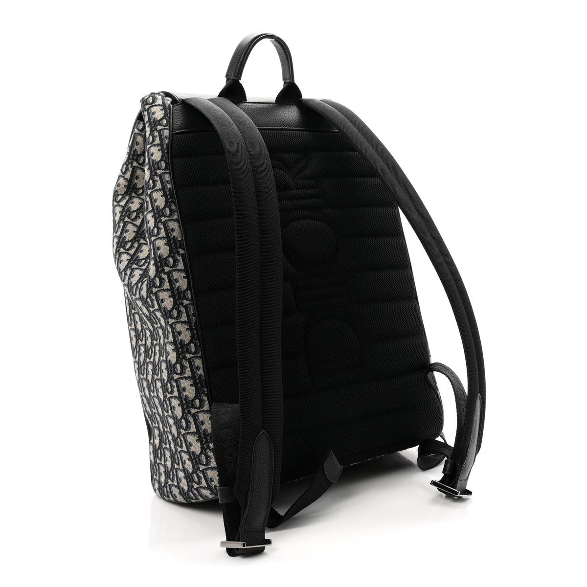 Oblique Jacquard Grained Calfskin Drawstring Saddle Backpack Beige Black