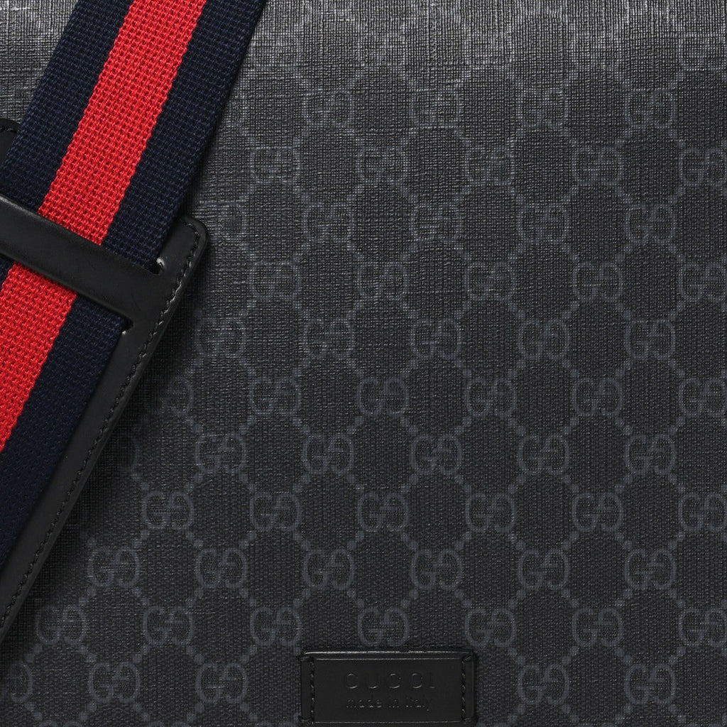 GG Supreme Monogram Web Flap Messenger Bag Black Grey