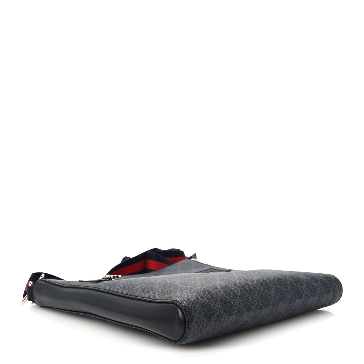 GG Supreme Monogram Appia Calfskin Web Flat Messenger Bag Black Grey