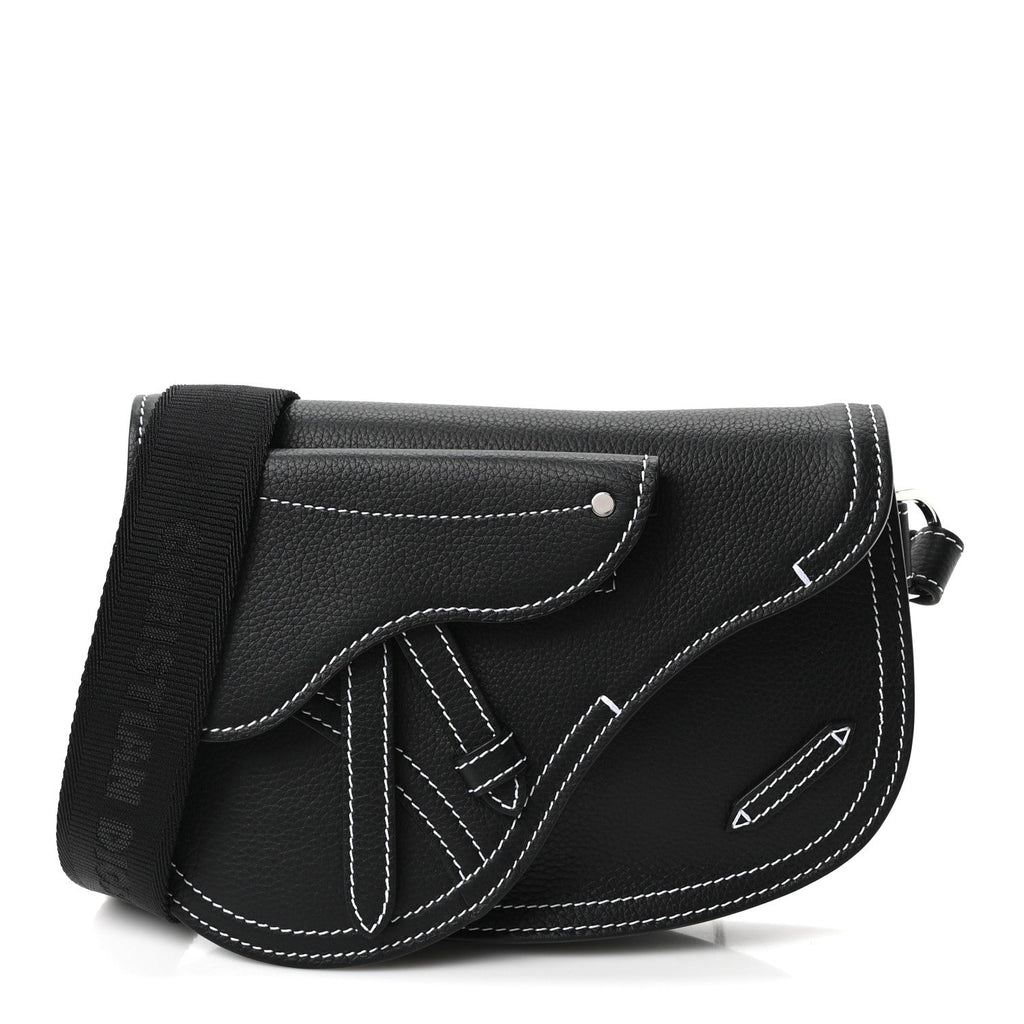 X KAWS Grained Calfskin Saddle Pouch Black