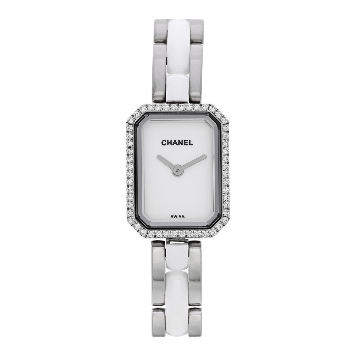 Stainless Steel Ceramic Diamond Bezel 15mm Chain Premiere Quartz Watch White