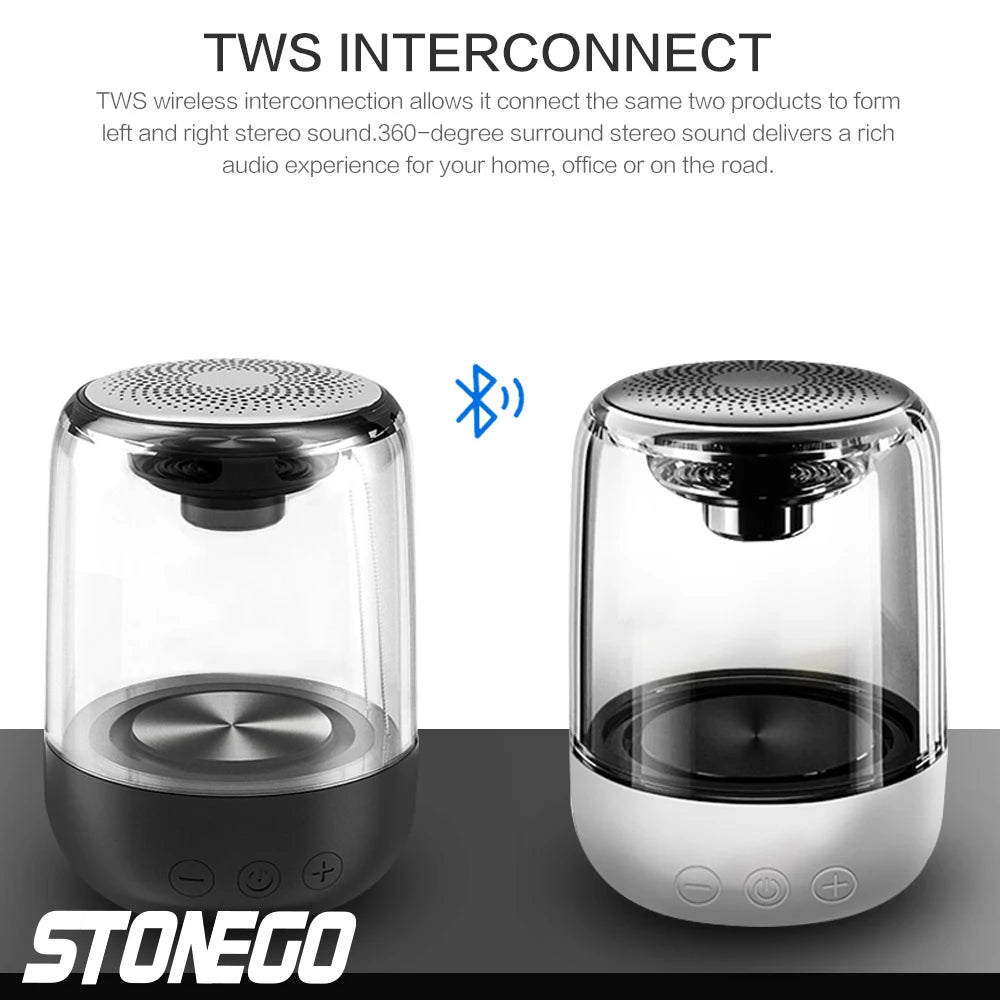 STOENGO Portable Bluetooth Speakers, Small True Wireless Stereo (TWS) Speaker Transparent Crystal LED Music Player with TF Card