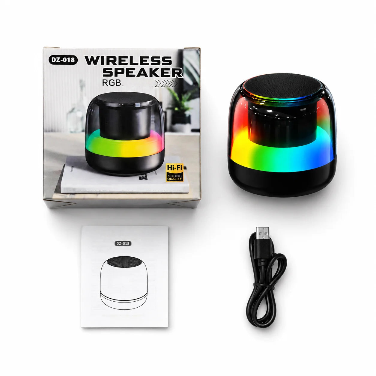 Portable RGB Bluetooth Speaker, 16W Output, Bluetooth 5.3, TWS Stereo Pairing, Deep Bass, TF Card, USB, FM Radio, Home Travel
