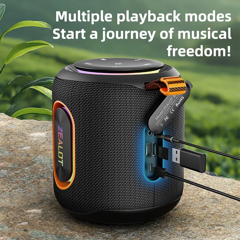 ZEALOT-M1 30W Wireless Speaker RGB Light 30H Playtime Waterproof IPX6 Dual Pairing 6000mAh Battery Portable Wireless Speaker