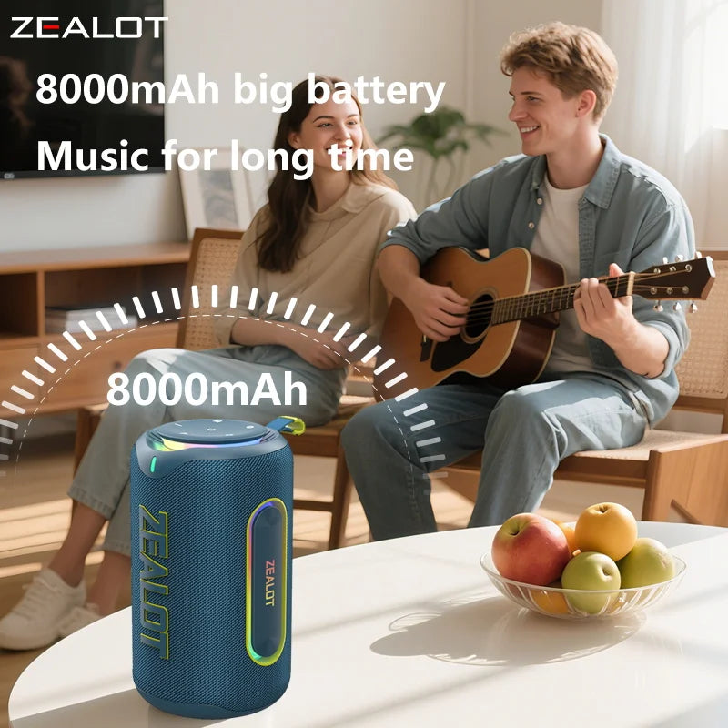 ZEALOT-MP1 Portable Wireless Speaker - 60W Powerful Sound with RGB Light 30H Battery Life Waterproof IPX6 Dual Pairing