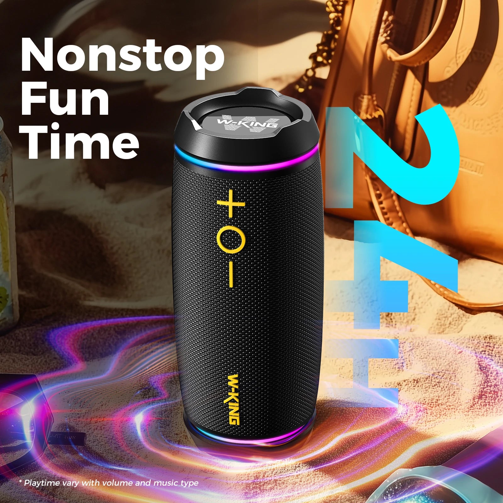 W-King D220 40W Portable Bluetooth 5.4 Speaker Waterproof Outdoor TWS Subwoofer HiFi Stereo Sound Box RGB Light FM Radio TF Card
