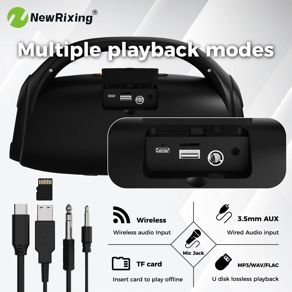 50W Portable Wireless Speaker with Subwoofer,Built-in Mic,TWS,Hands-Free Calling,6.5mm Microphone Interface,RGB lights