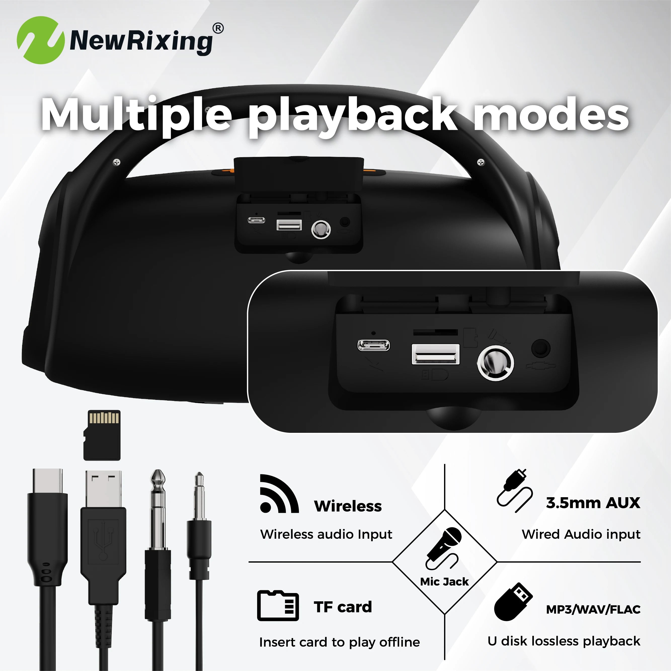 50W Portable Wireless Speaker with Subwoofer,Built-in Mic,TWS,Hands-Free Calling,6.5mm Microphone Interface,RGB lights
