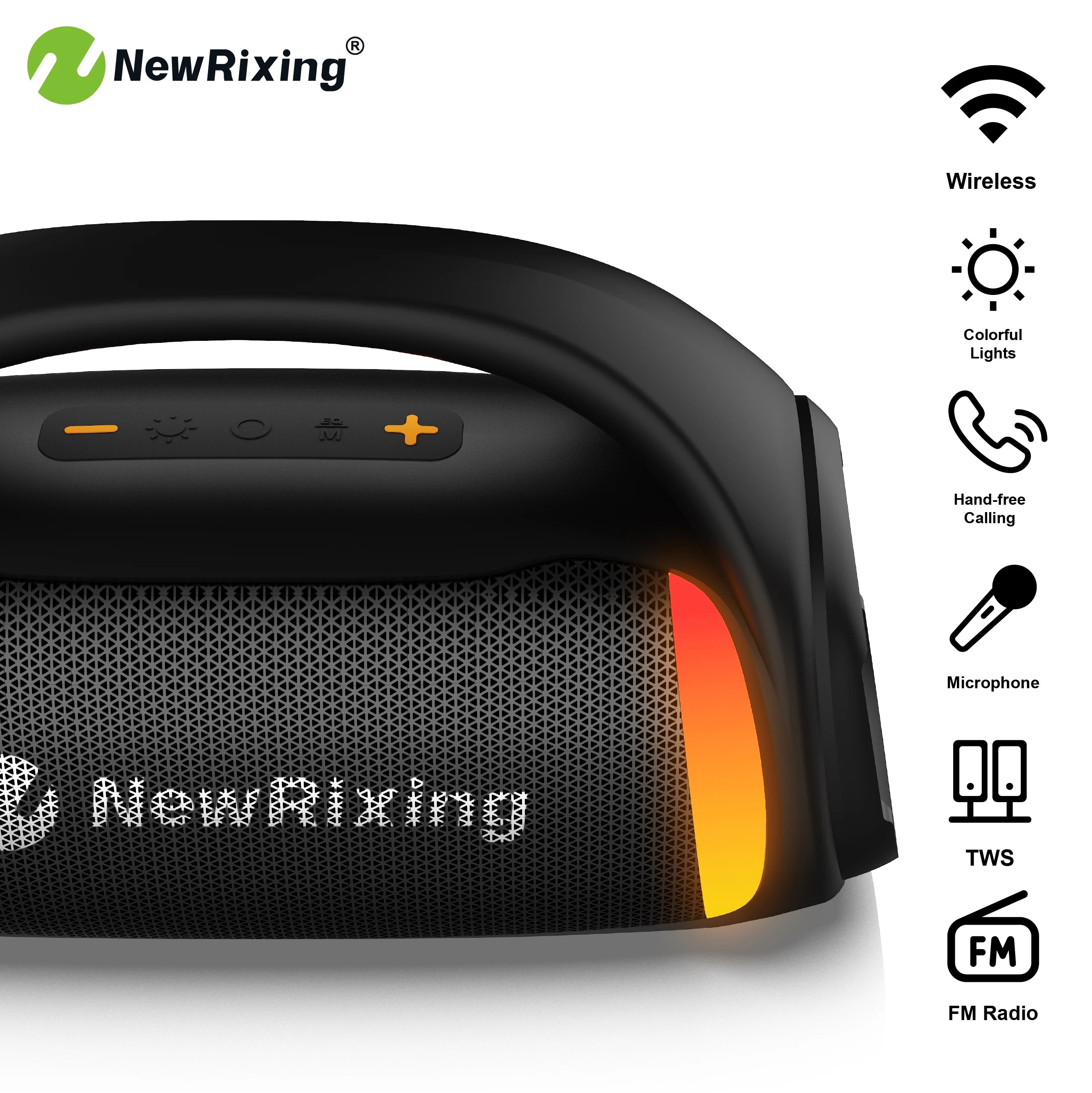 50W Portable Wireless Speaker with Subwoofer,Built-in Mic,TWS,Hands-Free Calling,6.5mm Microphone Interface,RGB lights