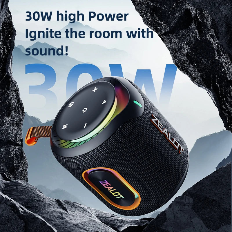 ZEALOT-M1 30W Wireless Speaker RGB Light 30H Playtime Waterproof IPX6 Dual Pairing 6000mAh Battery Portable Wireless Speaker