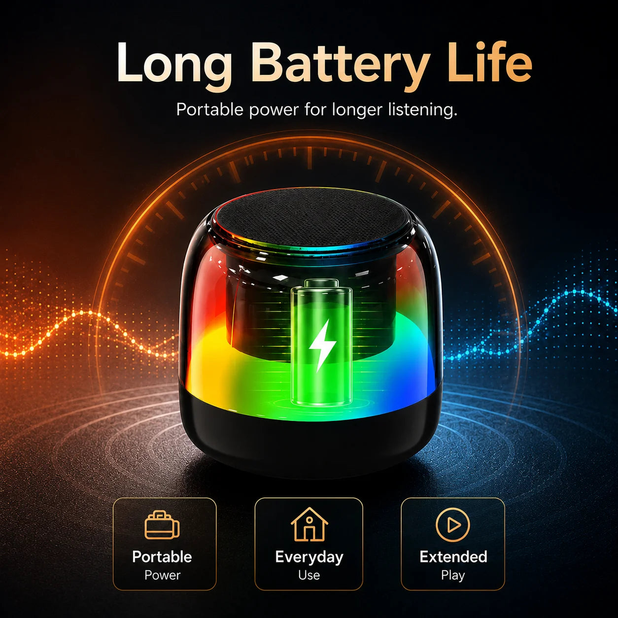 Portable RGB Bluetooth Speaker, 16W Output, Bluetooth 5.3, TWS Stereo Pairing, Deep Bass, TF Card, USB, FM Radio, Home Travel