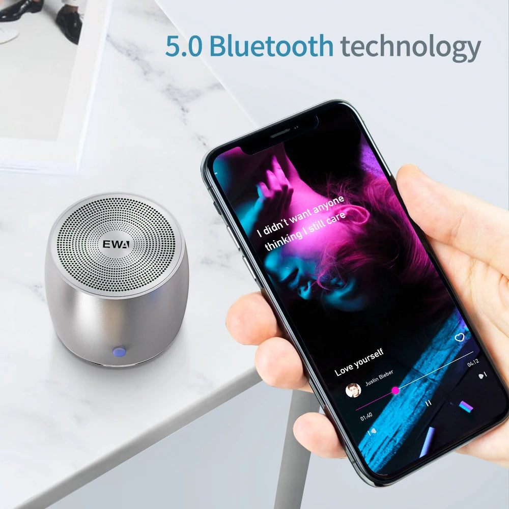 New Hot EWA A103 Mini Bluetooth Speaker Bass IPX5 Waterproof Portable Wireless Speaker Metal Body Box Loud Sound Noise Reduction