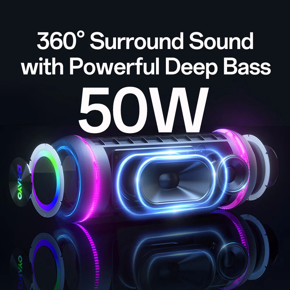 Ohayo X30 Bluetooth Speaker Enhanced Bass Waterproof Portable Speaker with Colorful Lights Show,Outdoor Camping Party equipment