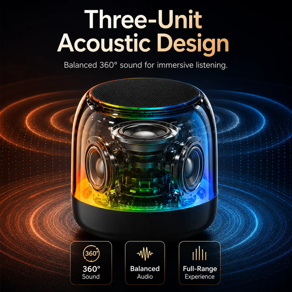 Portable RGB Bluetooth Speaker, 16W Output, Bluetooth 5.3, TWS Stereo Pairing, Deep Bass, TF Card, USB, FM Radio, Home Travel