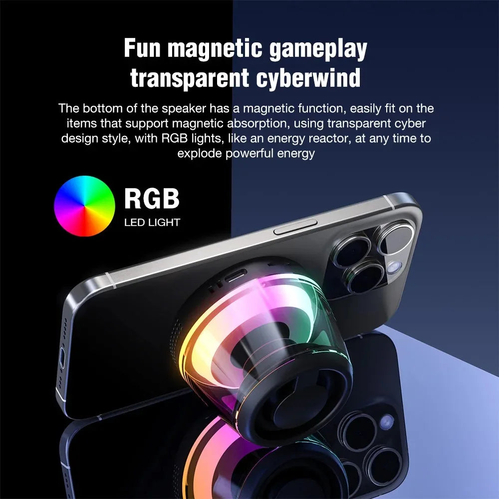 Magnetic Wireless Phone Stand Gaming Speaker – MagSafe & Android Compatible, IPX5 Waterproof, RGB Lighting, Metal Surface Mount