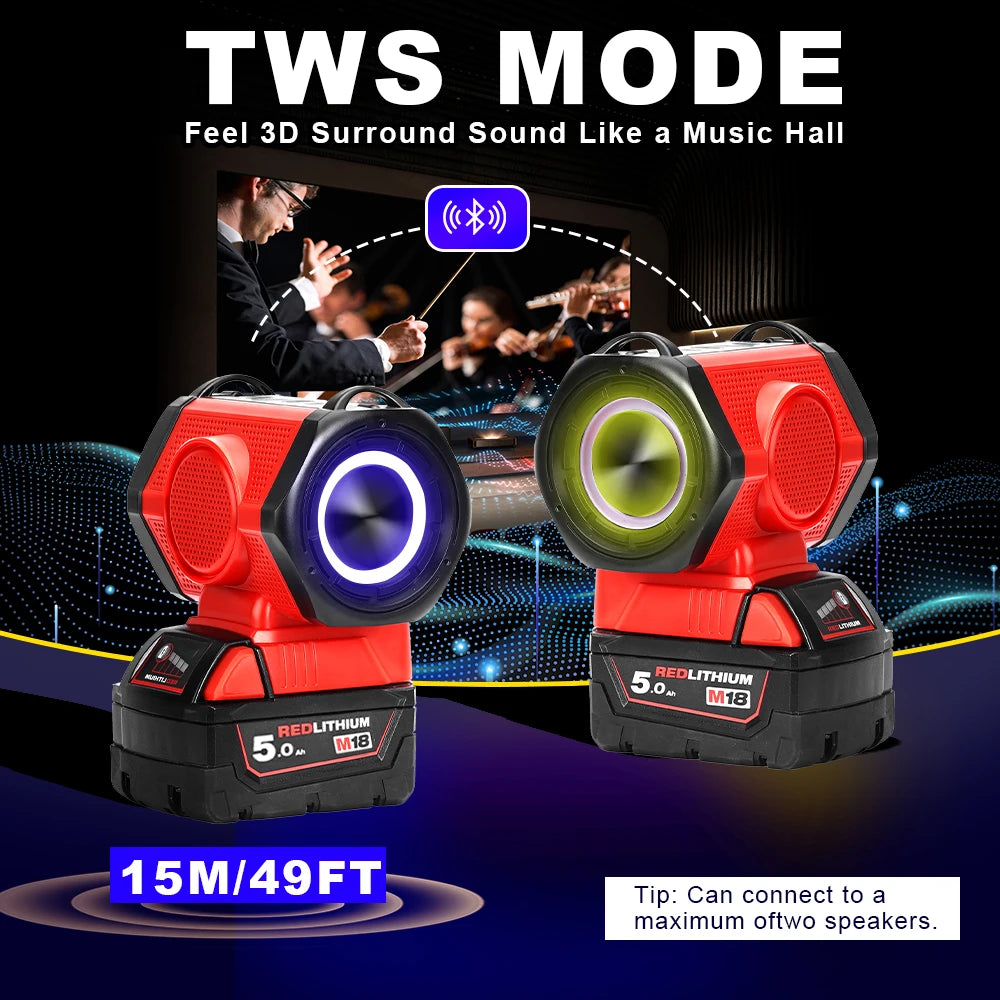 18V Bluetooth Speaker for Milwaukee USB Type-C Port, Loudspeaker Amplifier Player ( Not Included Battery）