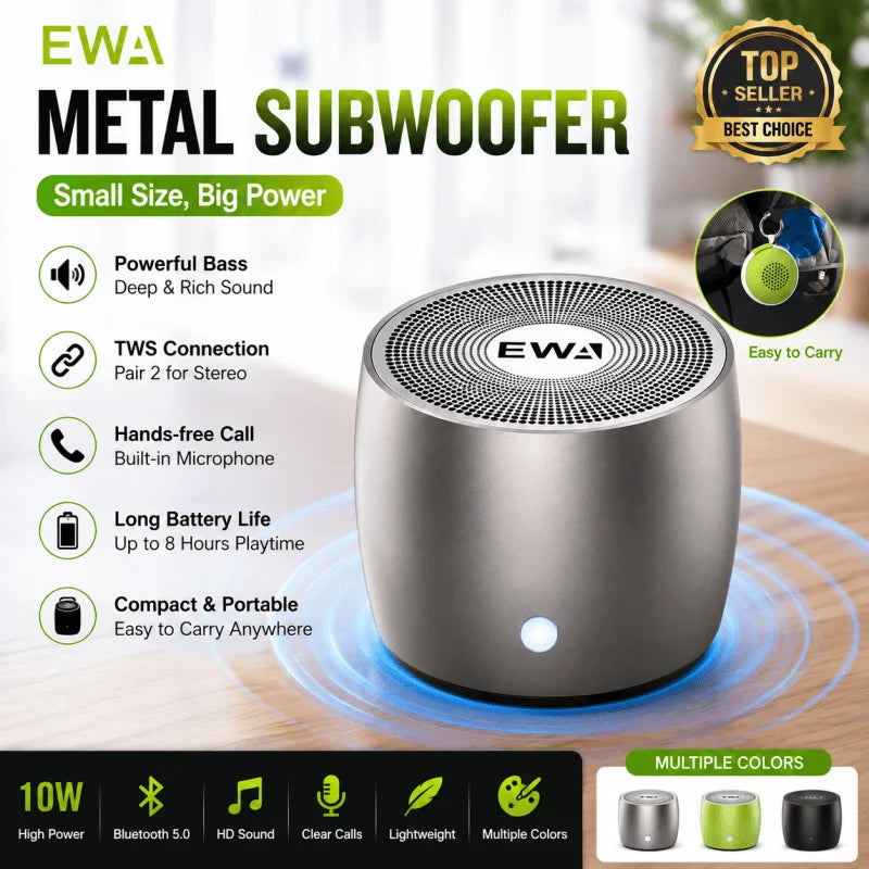 New Hot EWA A103 Mini Bluetooth Speaker Bass IPX5 Waterproof Portable Wireless Speaker Metal Body Box Loud Sound Noise Reduction