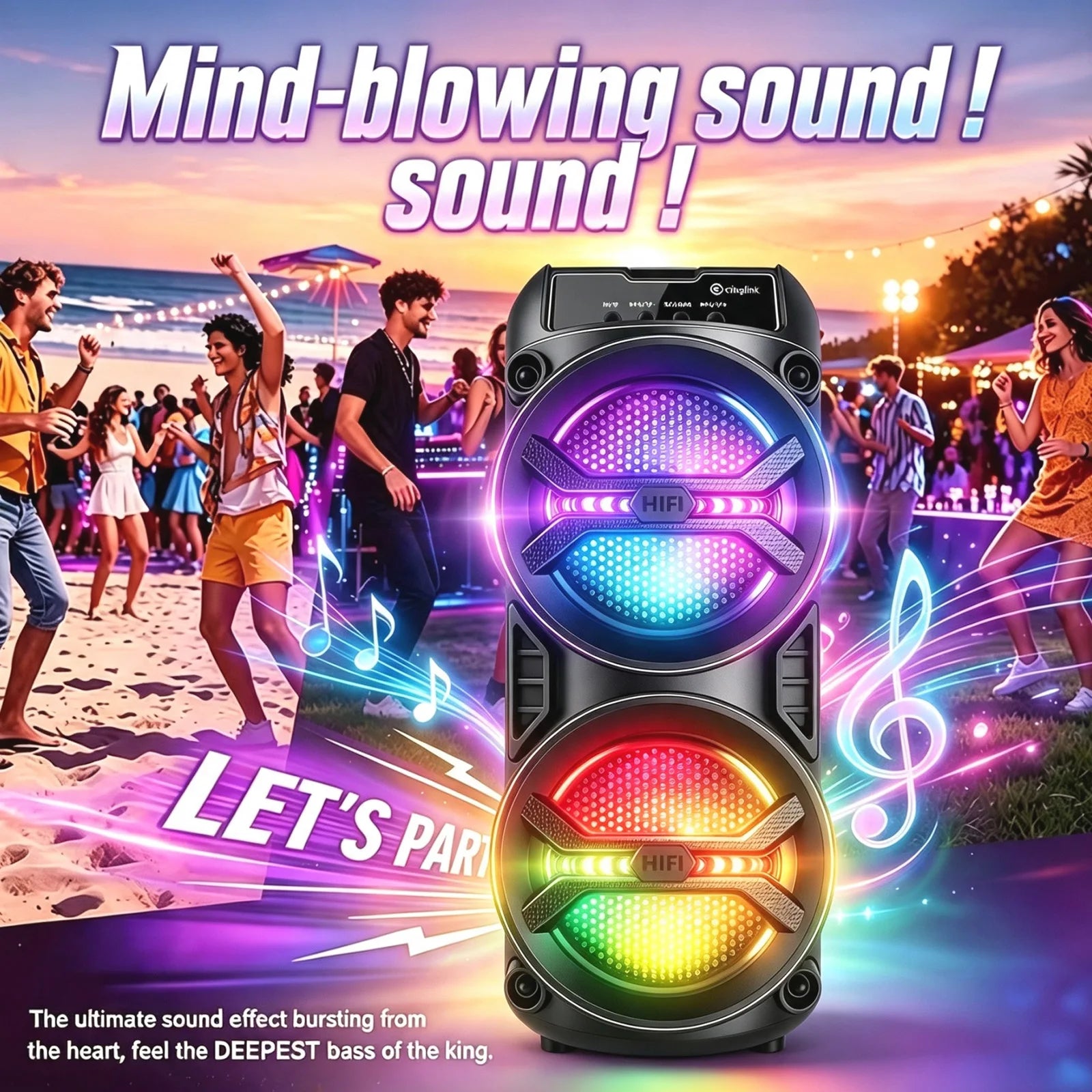 Wireless Bluetooth Portable Speaker, Dual Subwoofer Delivers Powerful Bass, TWS Linkage, Multiple Inputs BT/FM/USB/AUX/TF/Microphone, Stereo Loudspeaker, Holiday Party Speaker & Christmas Gift