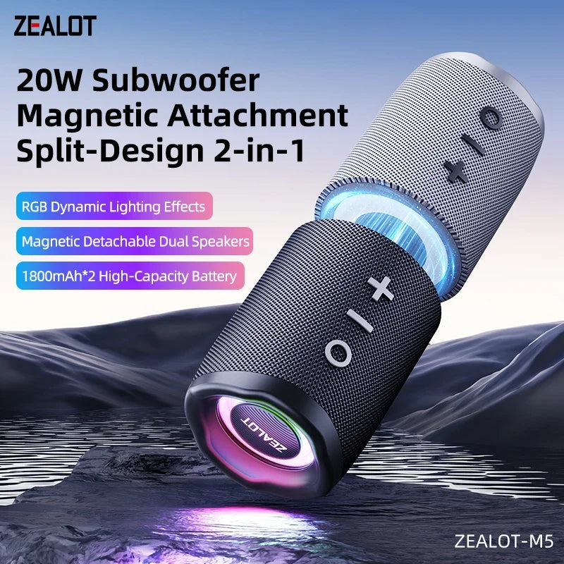 ZEALOT-M5 Magnetic Bluetooth Speaker 2-in-1 Power on Couplet Mini Speaker Macaron Color Dual Channel Speaker,Micro SD Card