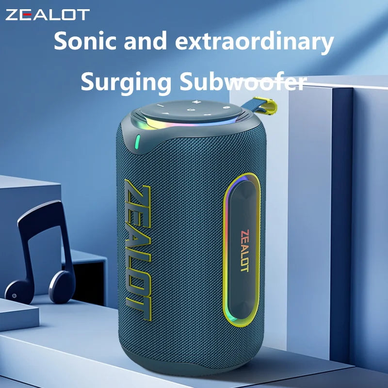 ZEALOT-MP1 Portable Wireless Speaker - 60W Powerful Sound with RGB Light 30H Battery Life Waterproof IPX6 Dual Pairing