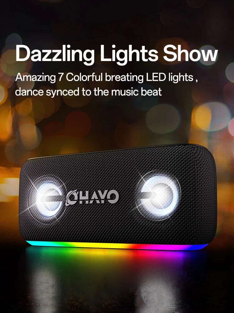 Ohayo S15 Portable Bluetooth Speaker with 60W Powerful Sound and Intense Bass, IPX6 Waterproof Wireless LED Computer Speaker