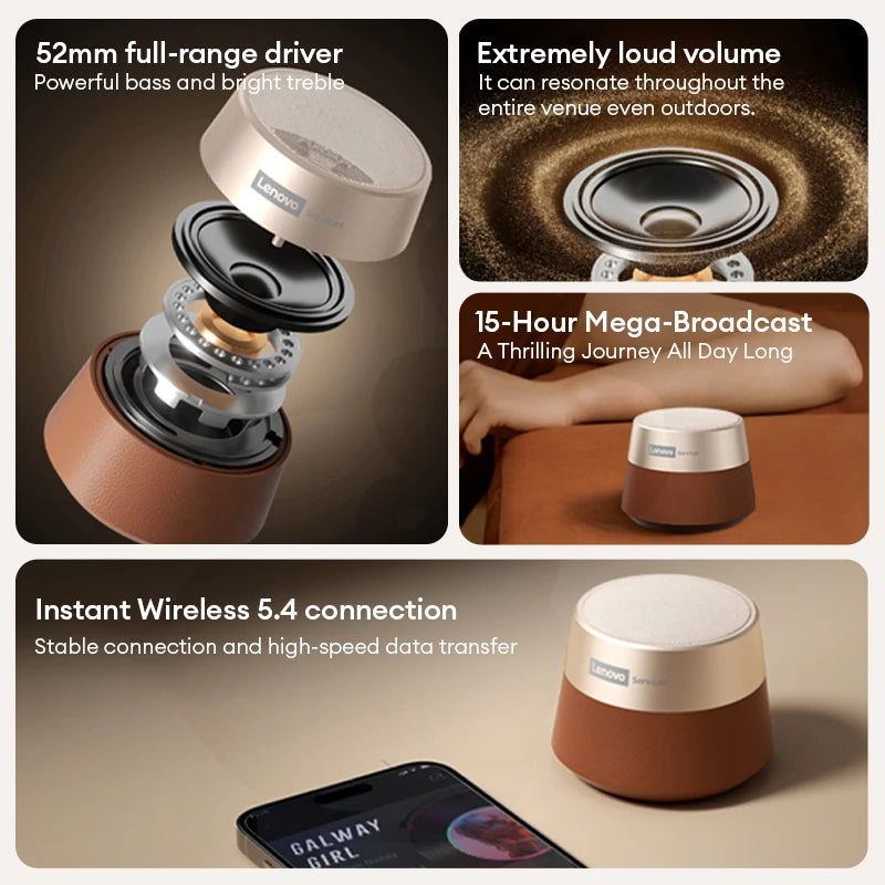 Lenovo HD103 Bluetooth 5.4 Speaker Portable Mini Wireless Speaker High Quality Stereo Sound TWS Outdoor Bass Audio for Phone PC