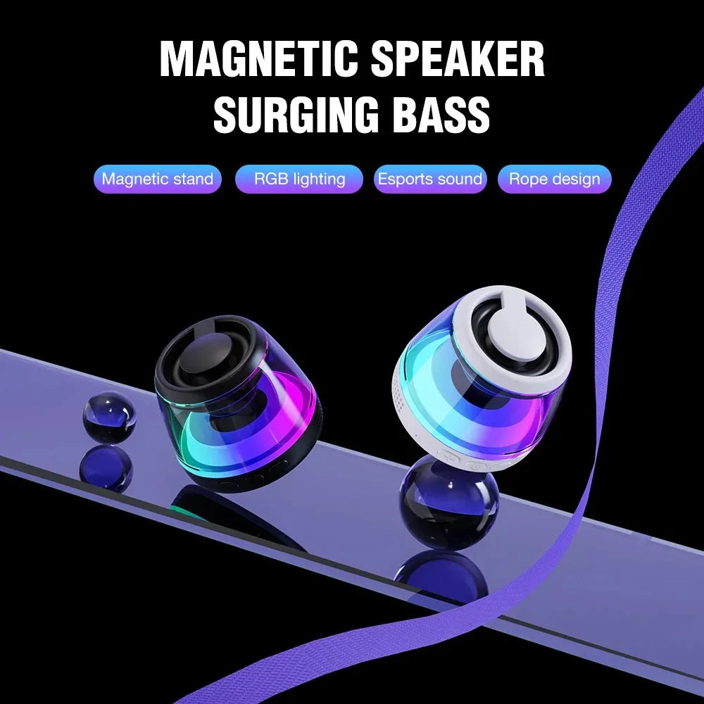 Magnetic Wireless Phone Stand Gaming Speaker – MagSafe & Android Compatible, IPX5 Waterproof, RGB Lighting, Metal Surface Mount